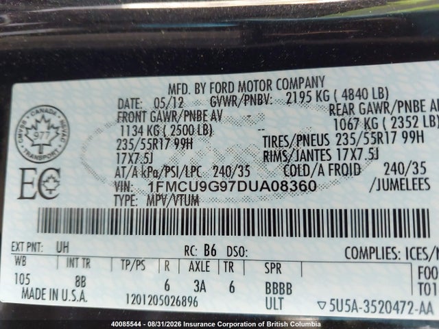 Продаж на аукціоні авто 2013 Ford Escape Se, vin: 1FMCU9G97DUA08360, номер лоту: 40085544