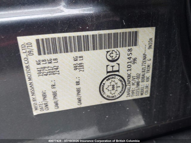 40077428 :رقم المزاد ، 1N4AL2APXBC101458 vin ، 2011 Nissan Altima S مزاد بيع