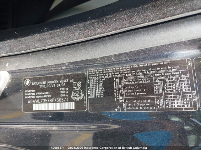 Продаж на аукціоні авто 2008 Bmw 3-series, vin: WBAWL735X8PX58574, номер лоту: 40085571