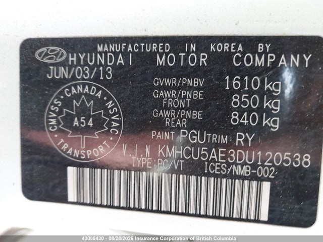 Aukcja sprzedaży 2013 Hyundai Accent Gls/se, vin: KMHCU5AE3DU120538, numer aukcji: 40085430