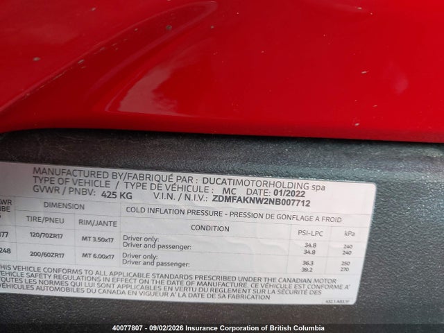 Ducati Streetfighter V4/v4s 2022 ZDMFAKNW2NB007712 Image 12
