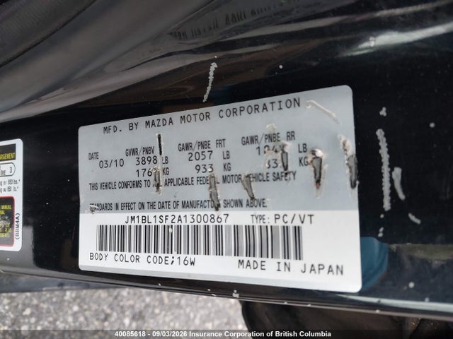 Aukcja sprzedaży 2010 Mazda Mazda3 Gs/gx, vin: JM1BL1SF2A1300867, numer aukcji: 40085618