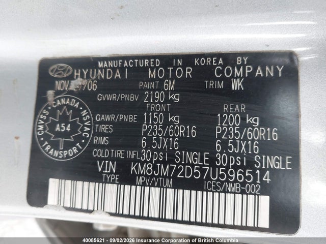 Продаж на аукціоні авто 2007 Hyundai Tucson Gl/gls, vin: KM8JM72D57U596514, номер лоту: 40085621