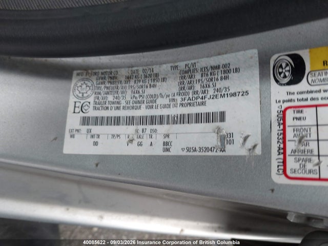 2014 Ford Fiesta Titanium მანქანა იყიდება აუქციონზე, vin: 3FADP4FJ2EM198725, აუქციონის ნომერი: 40085622
