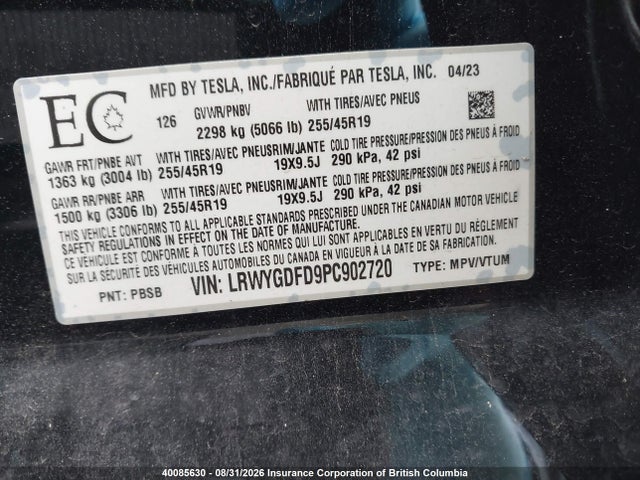 LRWYGDFD9PC902720 Tesla Model Y