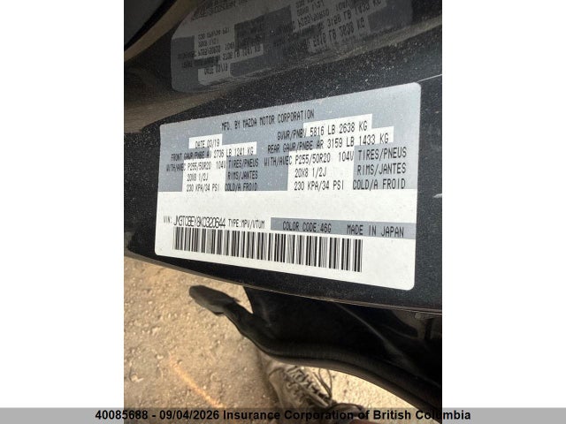 40085688 :رقم المزاد ، JM3TCBEY8K0320644 vin ، 2019 Mazda Cx-9 مزاد بيع