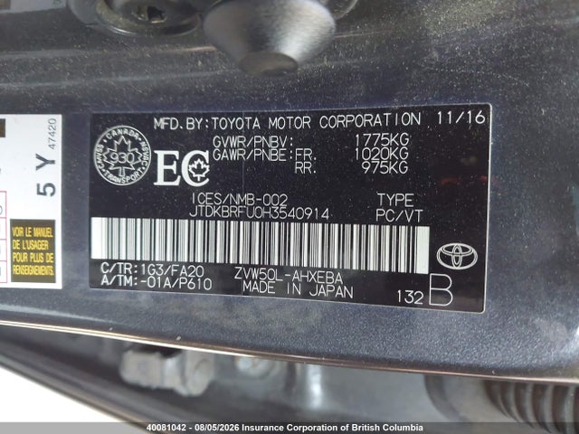 Toyota Prius 2017 JTDKBRFU0H3540914 Image 9