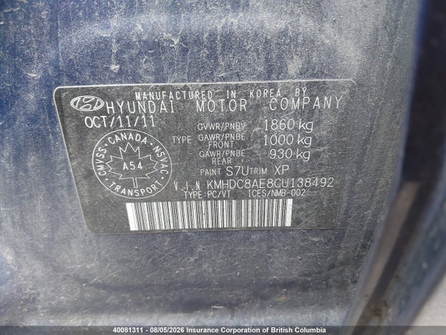 40081311 :رقم المزاد ، KMHDC8AE8CU138492 vin ، 2012 Hyundai Elantra Touring Gls/se مزاد بيع