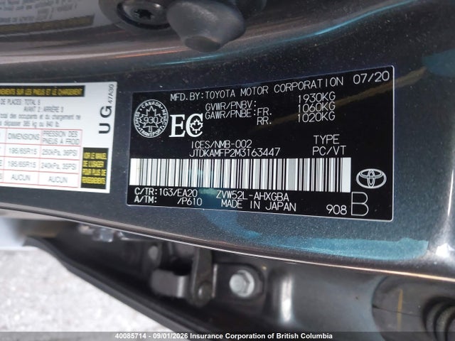JTDKAMFP2M3163447 Toyota Prius