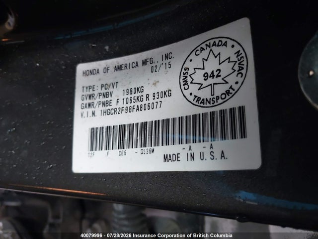 Honda Accord Touring 2015 1HGCR2F98FA806077 Image 9