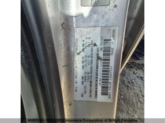Продажа на аукционе авто 2005 Mazda 3 S, vin: JM1BK123151342669, номер лота: 40085749