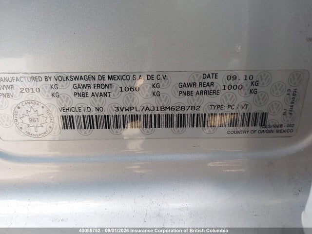 Aukcja sprzedaży 2011 Volkswagen Golf, vin: 3VWPL7AJ1BM628782, numer aukcji: 40085752