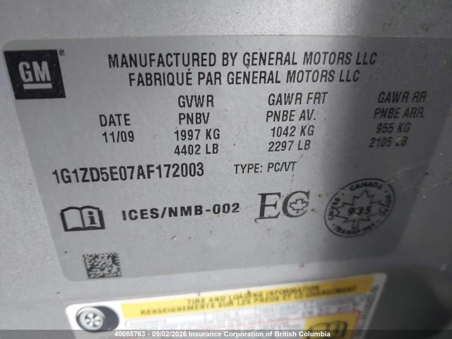 Продаж на аукціоні авто 2010 Chevrolet Malibu 2lt, vin: 1G1ZD5E07AF172003, номер лоту: 40085763