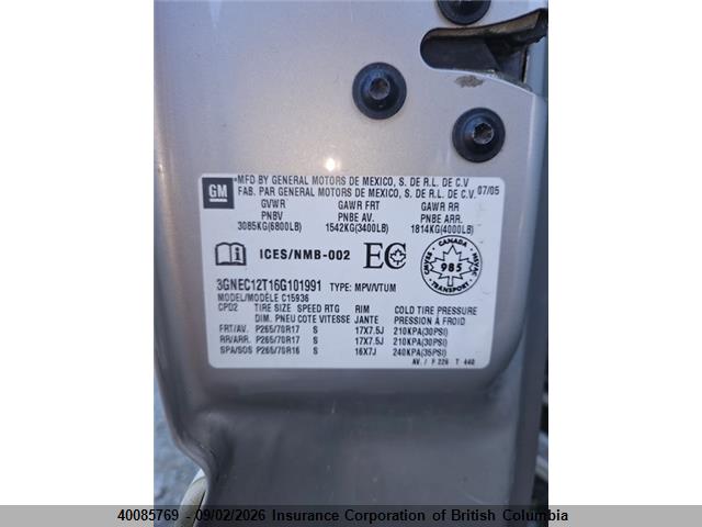 2006 Chevrolet Avalanche C1500 მანქანა იყიდება აუქციონზე, vin: 3GNEC12T16G101991, აუქციონის ნომერი: 40085769