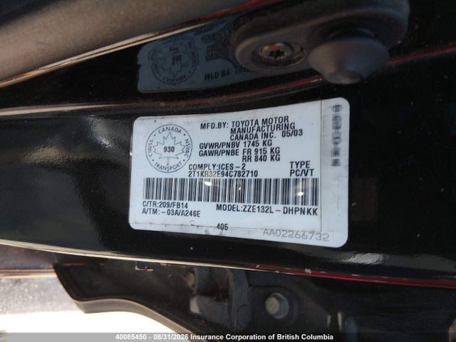 40085450 :رقم المزاد ، 2T1KR32E94C782710 vin ، 2004 Toyota Corolla Matrix Xr مزاد بيع