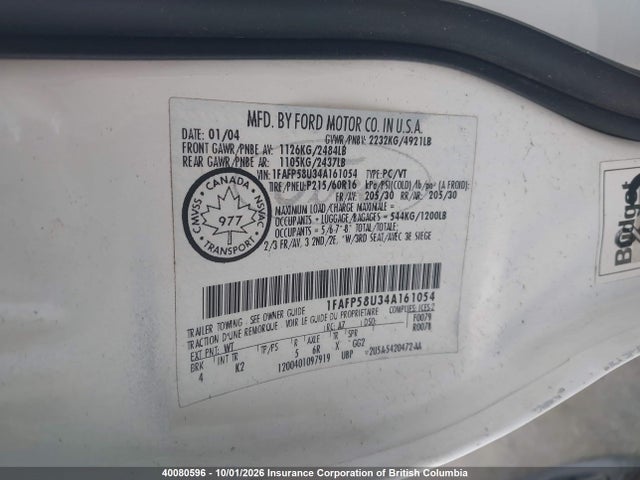 Aukcja sprzedaży 2004 Ford Taurus Se, vin: 1FAFP58U34A161054, numer aukcji: 40080596