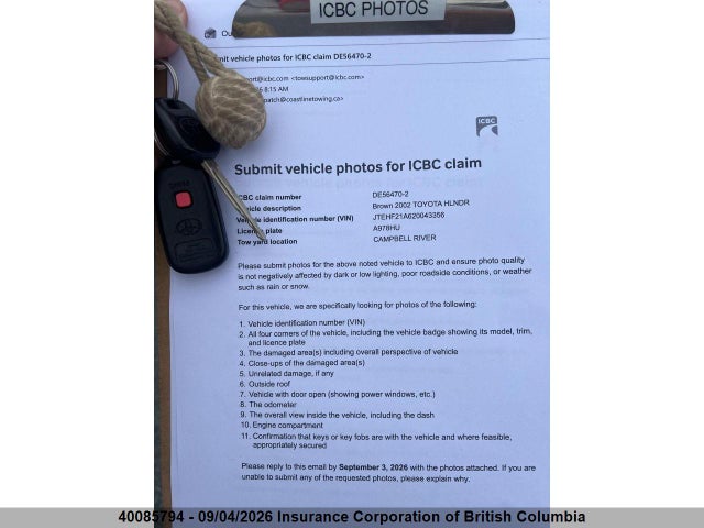 40085794 :رقم المزاد ، JTEHF21A620043356 vin ، 2002 Toyota Highlander Limited مزاد بيع