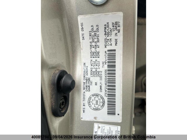 40085794 :رقم المزاد ، JTEHF21A620043356 vin ، 2002 Toyota Highlander Limited مزاد بيع
