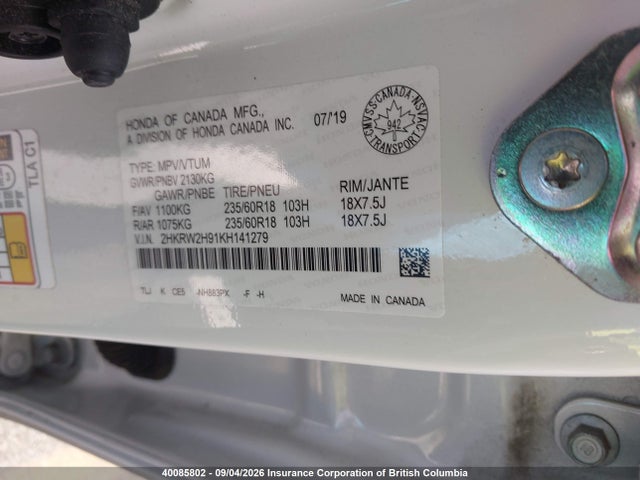 Honda CR-V 2019 2HKRW2H91KH141279 Image 9