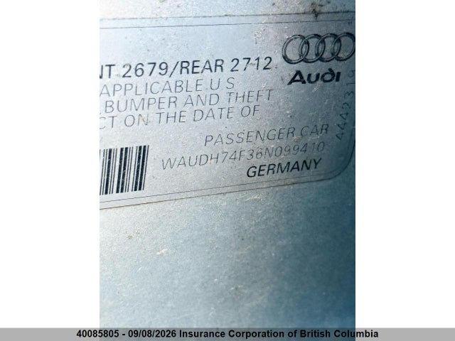 40085805 :رقم المزاد ، WAUDH74F36N099410 vin ، 2006 Audi A6 مزاد بيع
