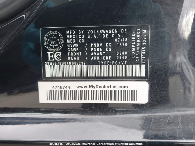 3VWE57BU0KM068232 Volkswagen Jetta