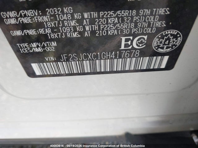 JF2SJCXC1GH417678 Subaru Forester 2.5i Touring