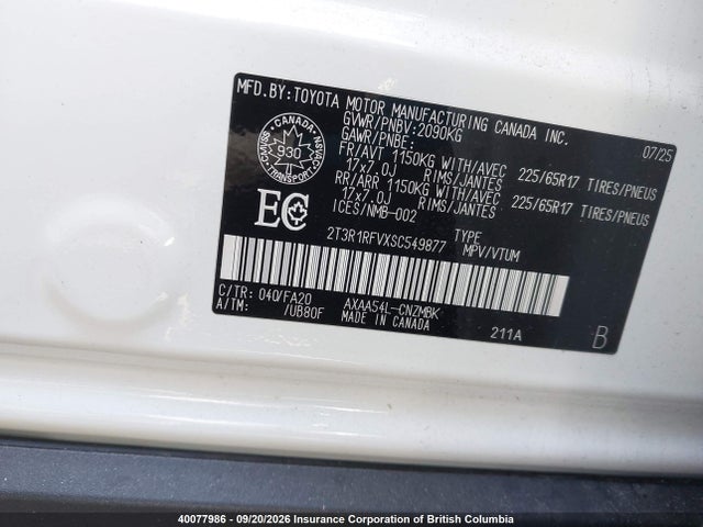 Aukcja sprzedaży 2025 Toyota Rav4 Xle/xle Premium, vin: 2T3R1RFVXSC549877, numer aukcji: 40077986