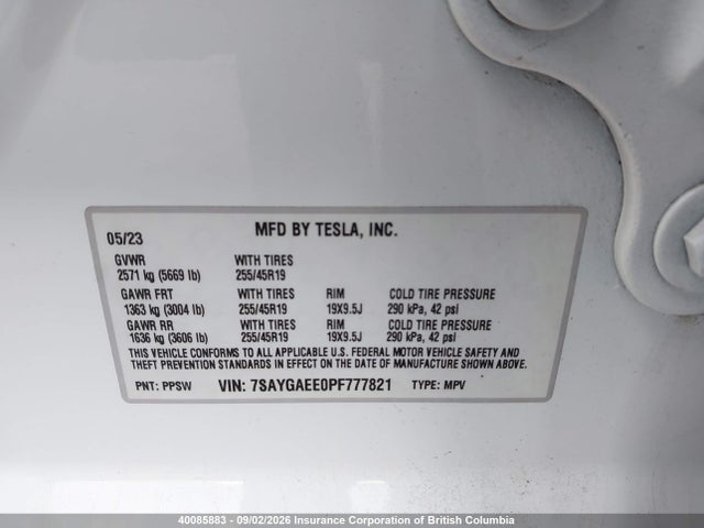 Продажа на аукционе авто 2023 Tesla Model Y, vin: 7SAYGAEE0PF777821, номер лота: 40085883