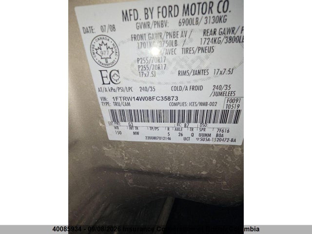 Aukcja sprzedaży 2008 Ford F150, vin: 1FTRW14W08FC35873, numer aukcji: 40085934