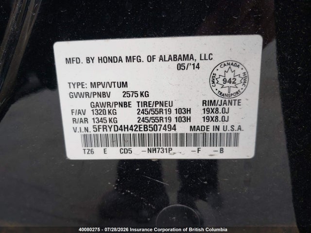 Acura Mdx Technology 2014 5FRYD4H42EB507494 Image 9