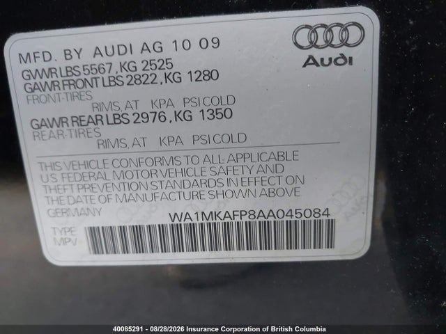 Продаж на аукціоні авто 2010 Audi Q5 Premium Plus, vin: WA1MKAFP8AA045084, номер лоту: 40085291