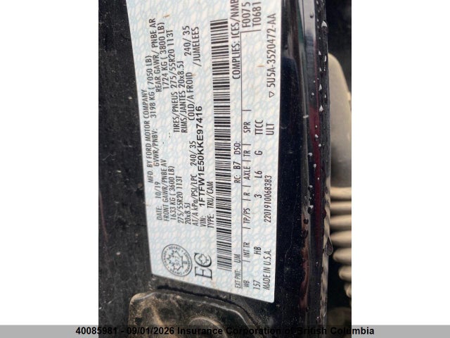Продажа на аукционе авто 2019 Ford F150, vin: 1FTFW1E50KKE97416, номер лота: 40085981