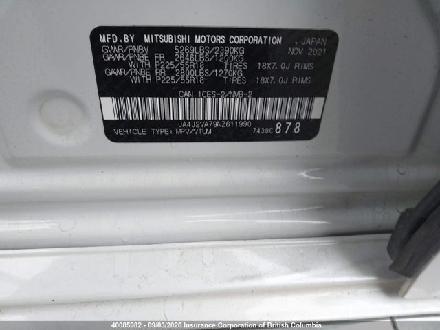 Mitsubishi Outlander Sel/le/gt 2022 JA4J2VA79NZ611990 Image 9