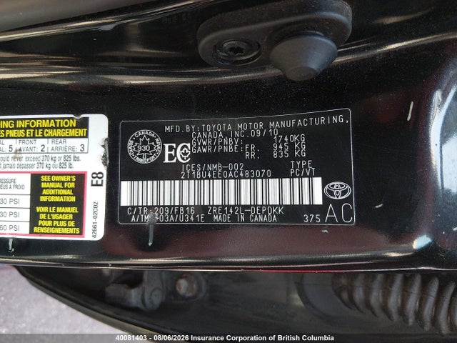 Продажа на аукционе авто 2010 Toyota Corolla S/le/xle, vin: 2T1BU4EE0AC483070, номер лота: 40081403