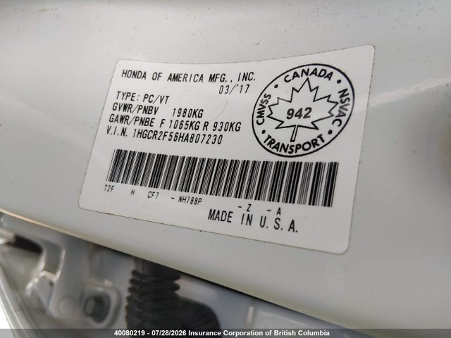 1HGCR2F56HA807230 Honda Accord Sport
