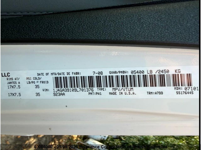 Продажа на аукционе авто 2009 Jeep Wrangler Unlimited X, vin: 1J4GA39109L701376, номер лота: 40086006