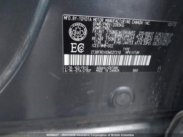 Продаж на аукціоні авто 2013 Toyota Rav4, vin: 2T3BFREVXDW027319, номер лоту: 40086027