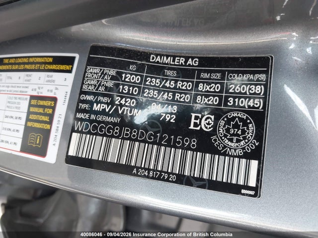 2013 Mercedes-benz Glk 350 4matic მანქანა იყიდება აუქციონზე, vin: WDCGG8JB8DG121598, აუქციონის ნომერი: 40086046