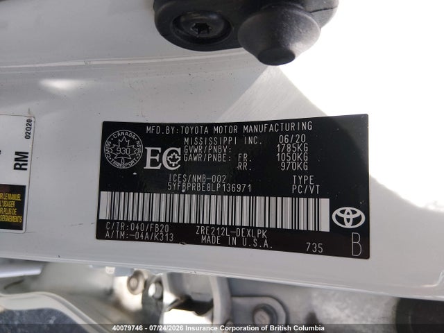 Toyota COROLLA LE 2020 5YFBPRBE8LP136971 Image 9