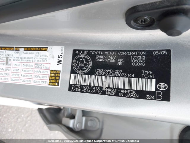 40085842 :رقم المزاد ، JTDKB22U853073444 vin ، 2005 Toyota Prius مزاد بيع