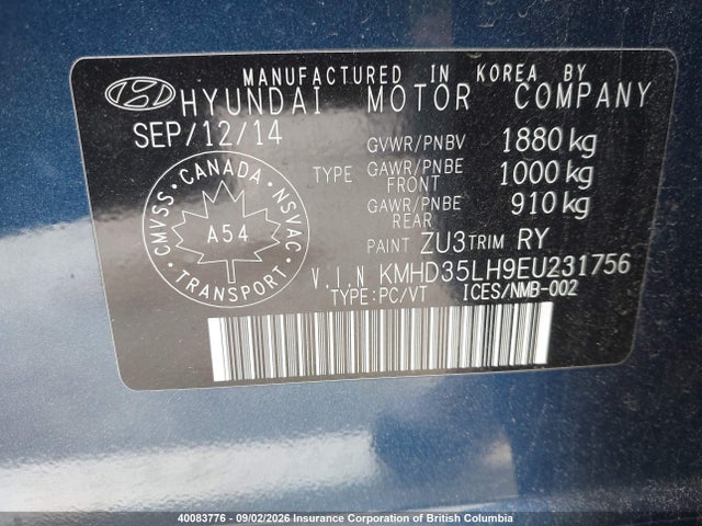 KMHD35LH9EU231756 Hyundai ELANTRA GT