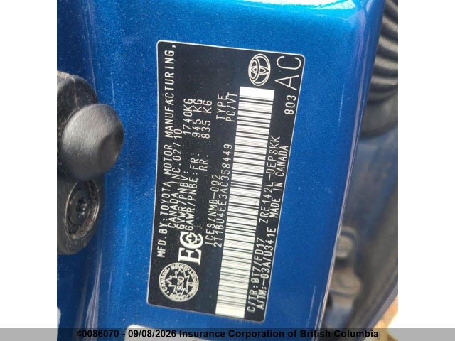 40086070 :رقم المزاد ، 2T1BU4EE3AC358449 vin ، 2010 Toyota Corolla S/le/xle مزاد بيع