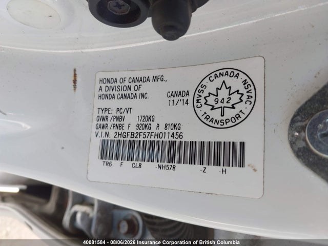 Honda Civic Lx 2015 2HGFB2F57FH011456 Image 9