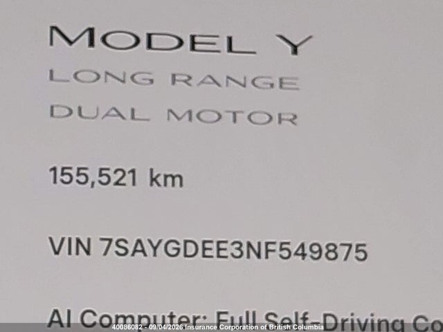 Продажа на аукционе авто 2022 Tesla Model Y Long Range, vin: 7SAYGDEE3NF549875, номер лота: 40086082