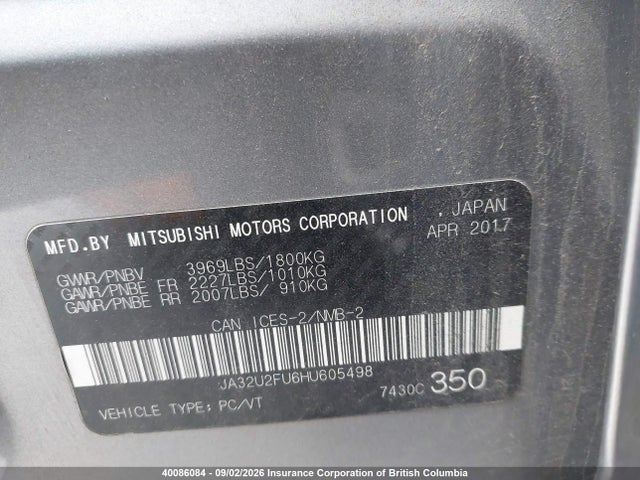 JA32U2FU6HU605498 Mitsubishi LANCER ES