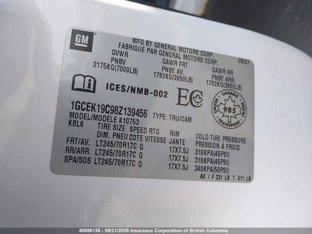 40086130 :رقم المزاد ، 1GCEK19C98Z139456 vin ، 2008 Chevrolet Silverado K1500 مزاد بيع