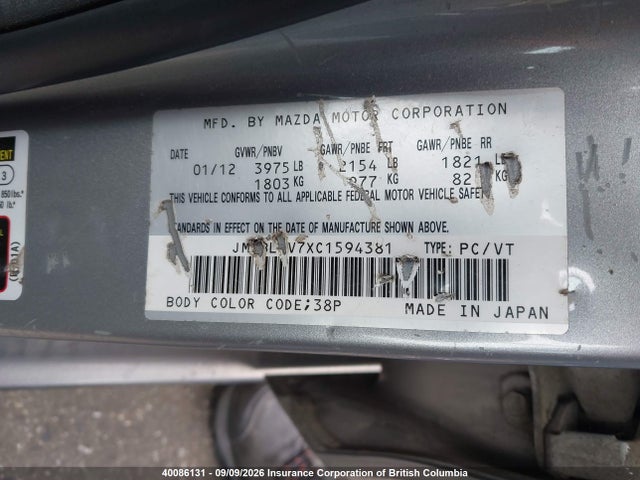 40086131 :رقم المزاد ، JM1BL1V7XC1594381 vin ، 2012 Mazda Mazda3 Gs-sky مزاد بيع