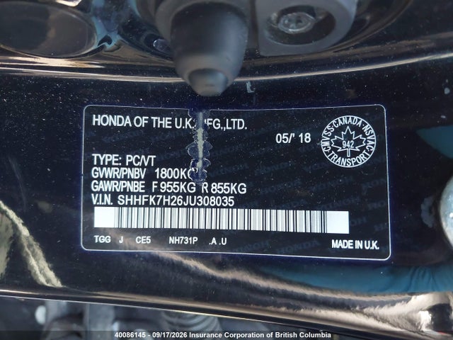 Honda Civic 2018 SHHFK7H26JU308035 Image 9