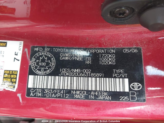 40086151 :رقم المزاد ، JTDKB20U663185891 vin ، 2006 Toyota Prius مزاد بيع