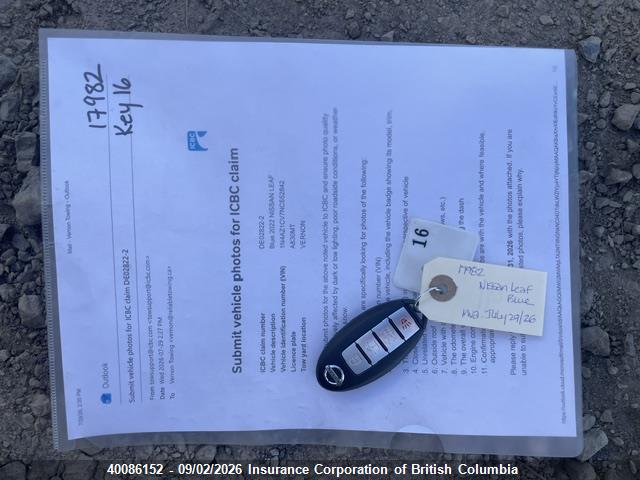 Продаж на аукціоні авто 2022 Nissan Leaf, vin: 1N4AZ1CV7NC552842, номер лоту: 40086152
